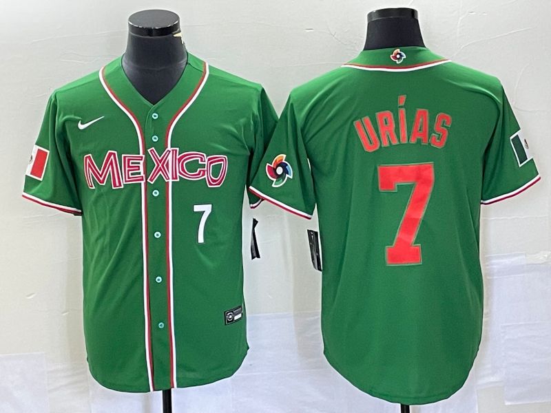 Men 2023 World Cub Mexico 7 Urias Green orange Nike MLB Jersey3
